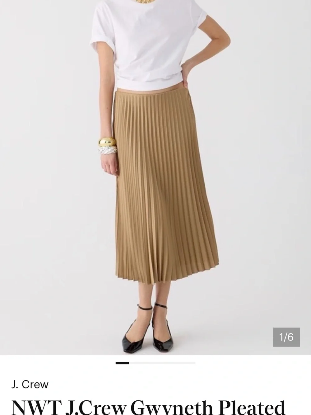 J. Crew Pleated A-Line Midi Skirt in Camel Brown